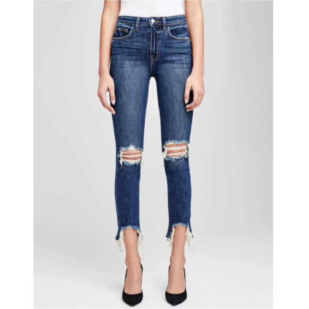 L'AGENCE High Rise Skinny Jeans Womens 28 Blue Distressed Step Hem Denim